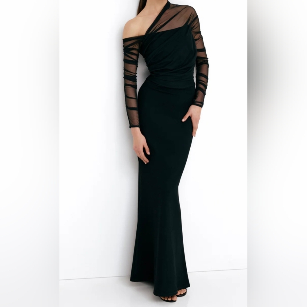 Elegant One Shoulder Black Evening Dress